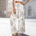thumbnail image 2 of Women's Floral Print Palazzo Pants - High Waist Wide Leg Bohemian Summer Casual Trousers with Elastic Waist ,Beige,L, 2 of 7