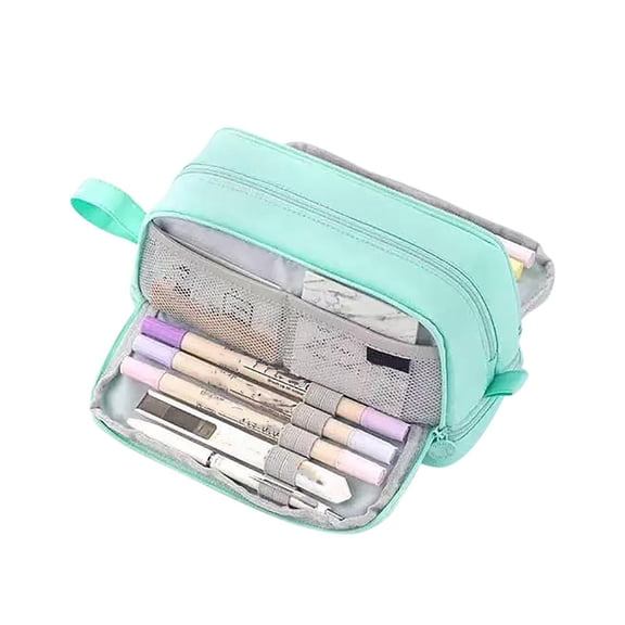 YIMWNYI Solid Color Large Capacity Pencil Case, Multifunctional Zippered Stationery Organizer with Round Handle for Men and Women, Durable and Spacious Storage for Pens, Pencils, and Accessories