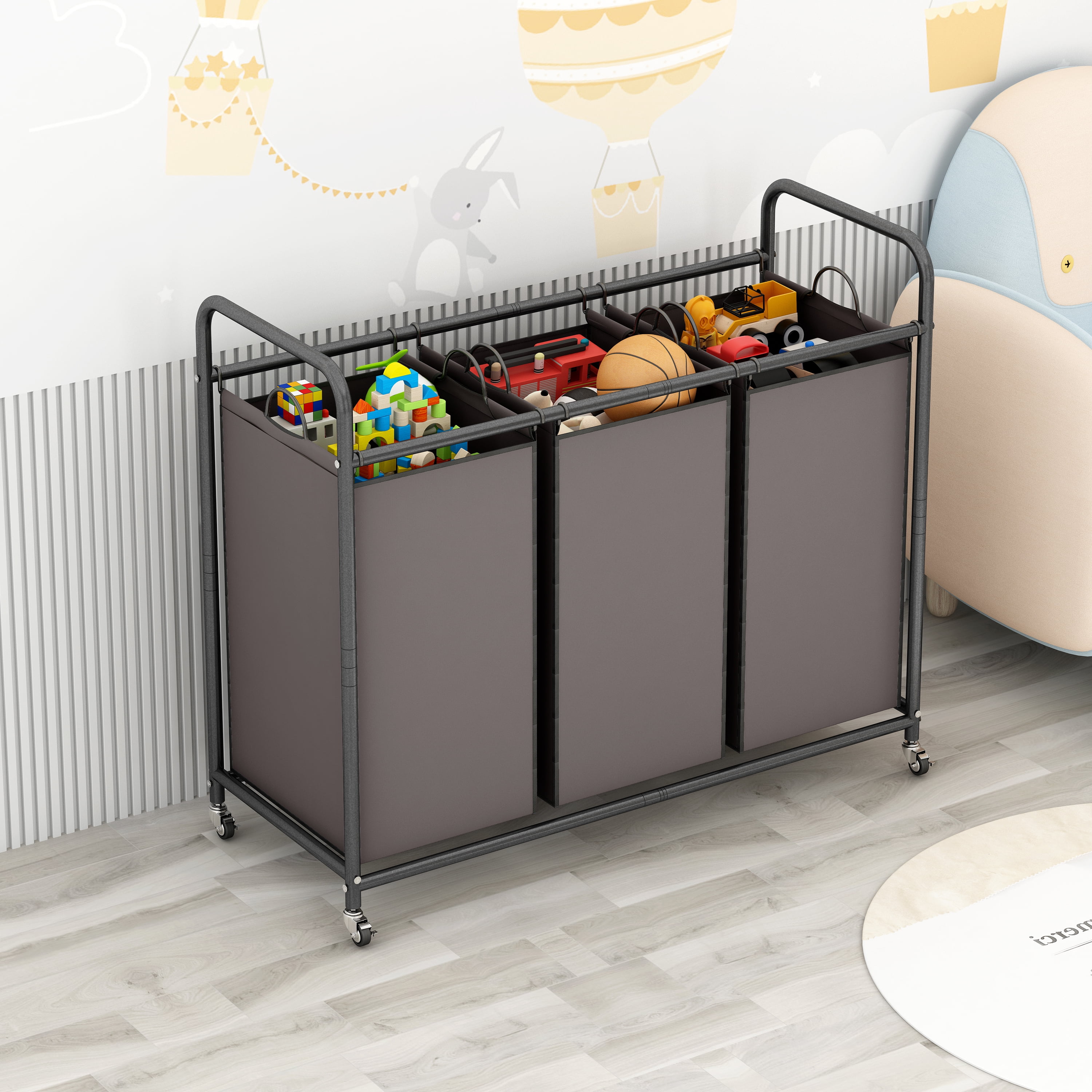 SUOERNUO 3-Bag Laundry Sorter Cart with Wheels – Heavy Duty Rolling Hamper with Removable Bags for Laundry Room Organization (Brown)