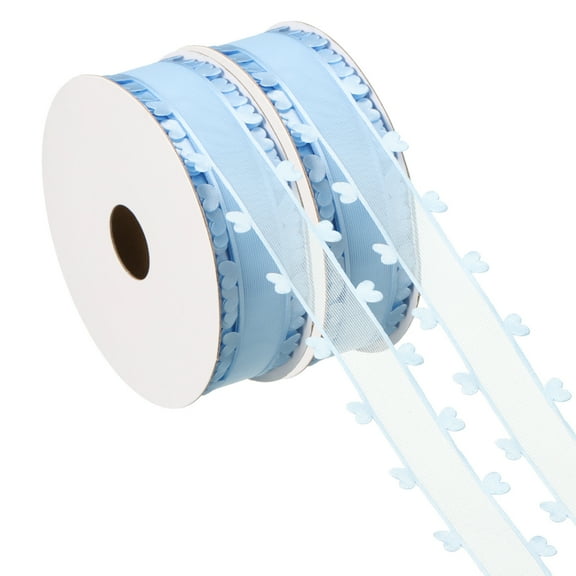 Uxcell 1 Inch x 20 Yard Organza Chiffon Ribbon, 2 Rolls Sheer Heart Decorative Ribbon for Valentine's Day, Sky Blue
