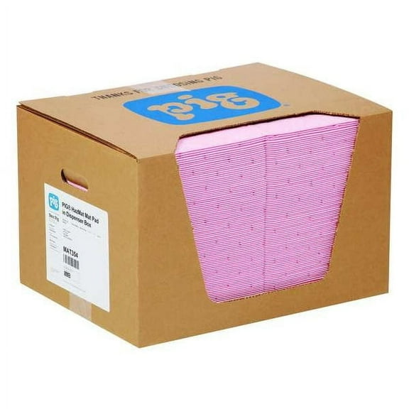 Pig Sorbent Pad, 22 gal, 15 in x 20 in, Universal, Pink, Polypropylene MAT354