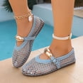 thumbnail image 2 of Domuza Fashion Casual Flat Shoes for Women Fishnet Detail Round Toe Breathable Shoes with Metal Buckle Blue 5.5（EU-36）, 2 of 7