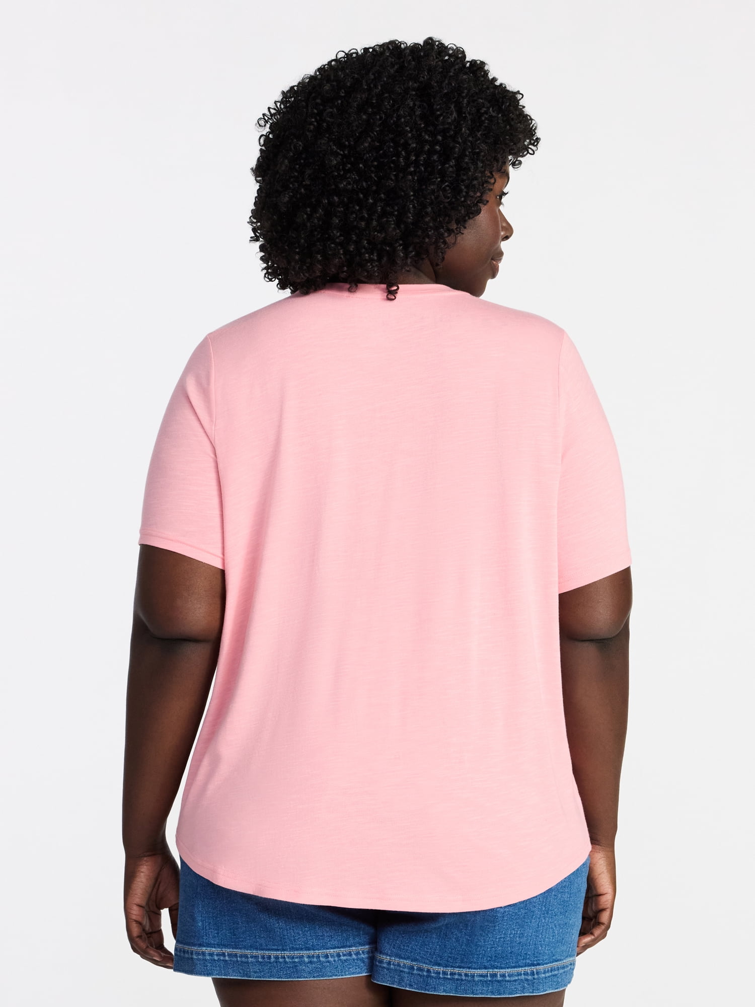 Terra & Sky Women's Plus Size Crewneck Tee with Short Sleeves, Sizes 0X-5X