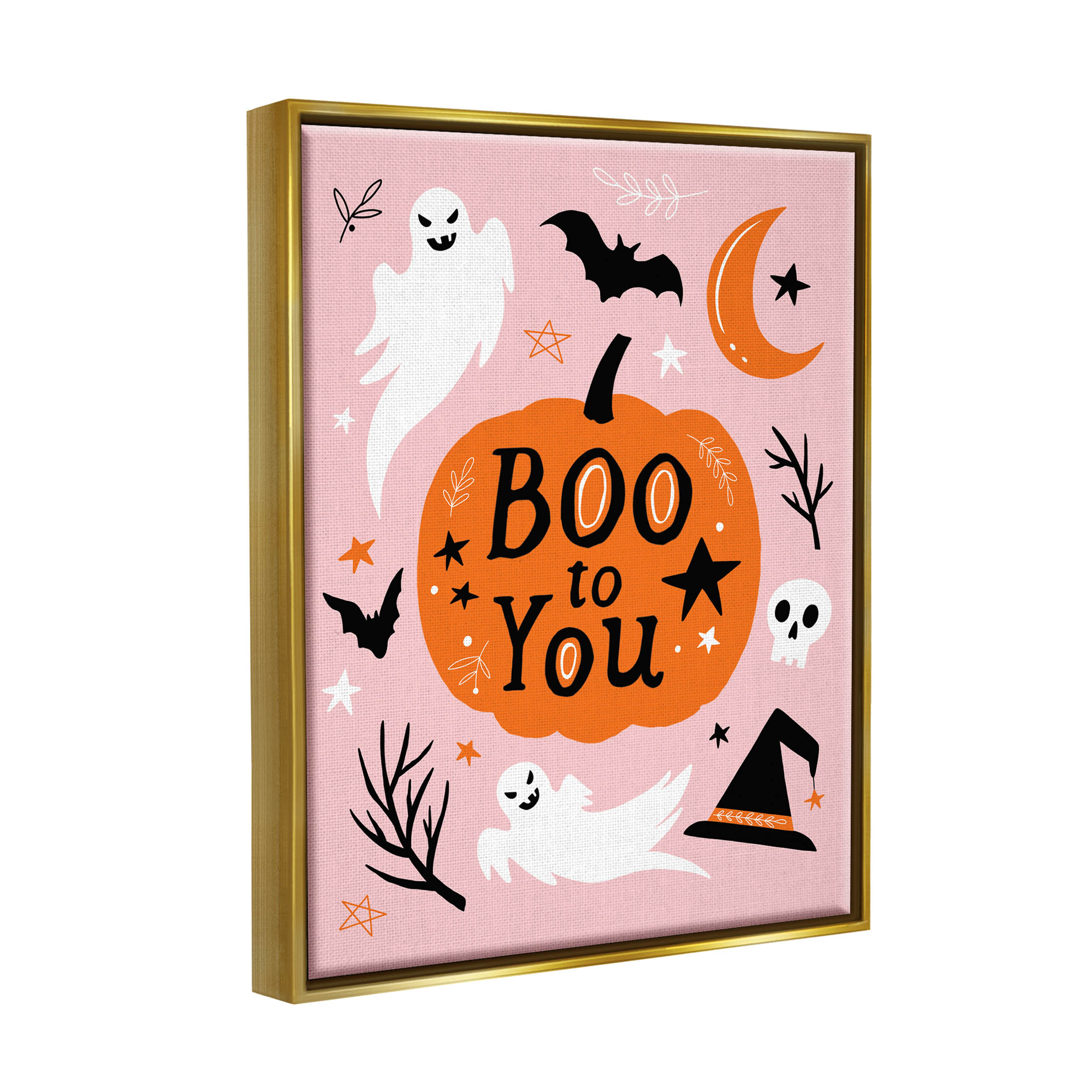 Stupell Industries Boo to You Halloween Elements Graphic Art Metallic Gold Floating Framed Canvas Print Wall Art, Design by Nina Seven