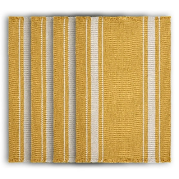 LR Home Striped Sunny Day Yellow / Off-White Fringed Place Mat