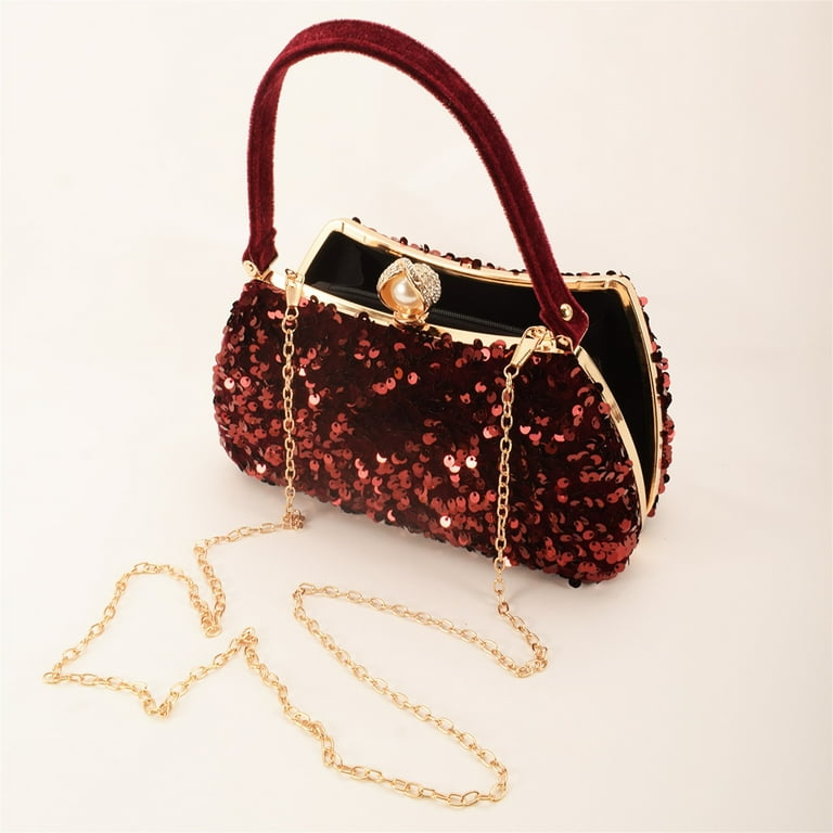 Evening Clutch Purses for Women Vintage Evening Bag for Women Sequin Pearl Accessories Clutch Wedding Handbag with Chain Strap Walmart