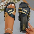 thumbnail image 5 of Wensltd Women Beach Sandals Comfortable Wide Width Summer Vacation Metal Buckle Sandals Flat Daily Casual Wear Black, 5 of 9