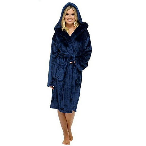 AOOCHASLIY Bath Robes for Women Clothes Ladies Plush Robes Winter Lengthened Plush Shawl Bathrobe Long Sleeve Robe Hooded Coat
