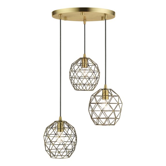 46593-01 Livex Lighting Geometrix - 3 Light Pendant in Geometric Style - 20 Inches wide by 13 Inches high-Antique Brass Finish