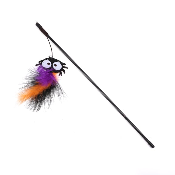 Unique Bargains 1 Pc Durable Spider Pattern Cat Playing Rod for Indoor Orange Black Purple Plastic