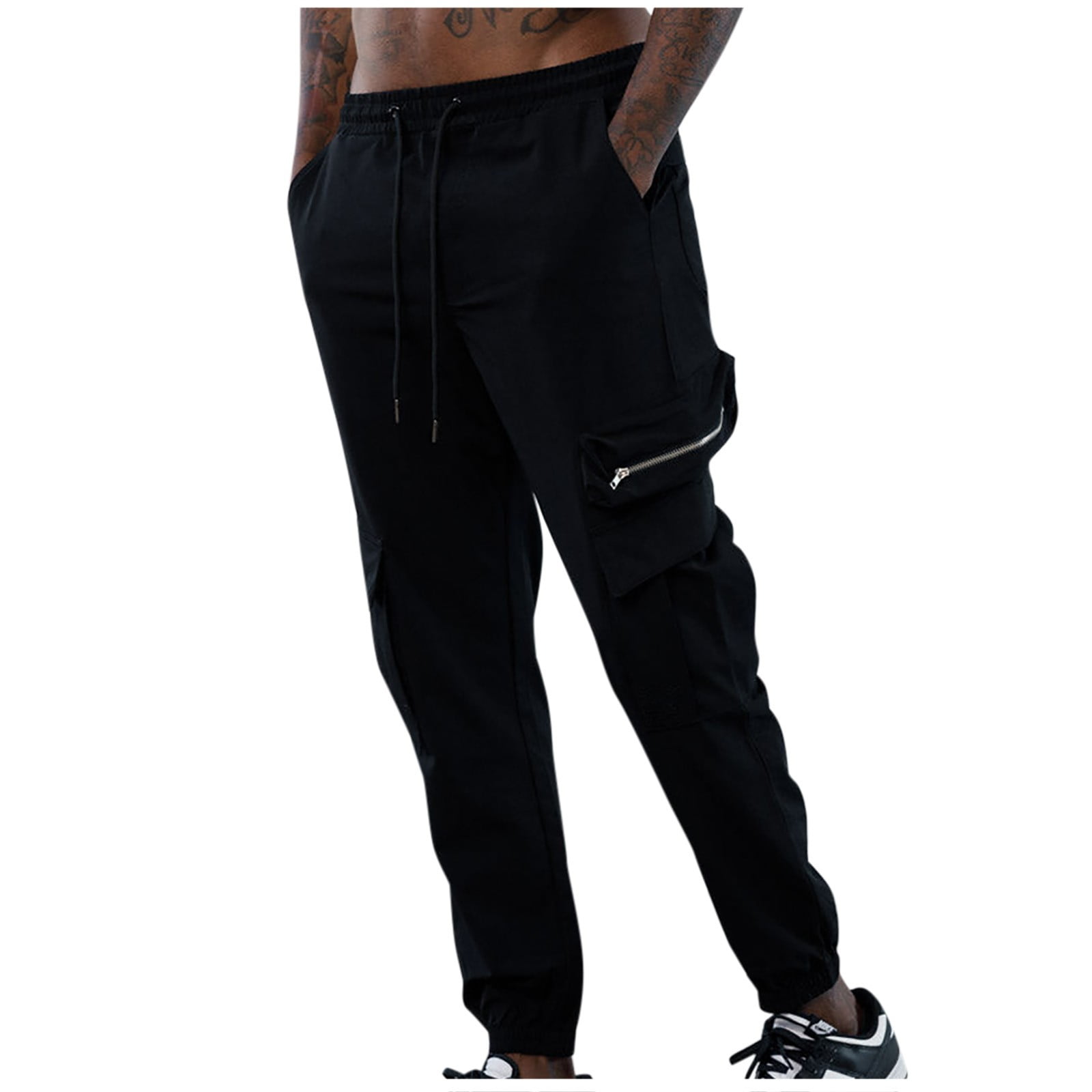 JURANMO Mens Loose Fit Cargo Sweatpants Solid Casual Elastic