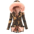 thumbnail image 1 of Chaqueta de algodón de otoño e invierno para mujer con cuello de piel y cordón, abrigo de camuflaje, chaqueta de algodón cálida para mujer, 1 of 5
