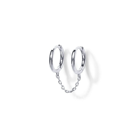 Zhuge Chain Earrings for Women | Double Piercing Dangle Chain Huggie Hoop Earrings，Silver A