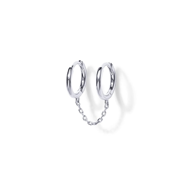 Xiao Hua Pendientes de cadena para mujer | Aros colgantes con doble perforación, plateados