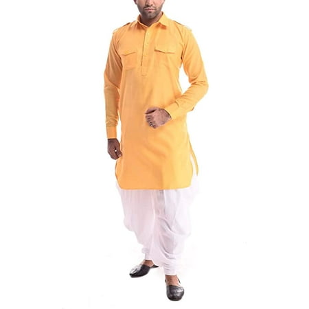 

Royal Kurta Mens Linen Pathani Kurta And Salwar Set (40 Yellow)