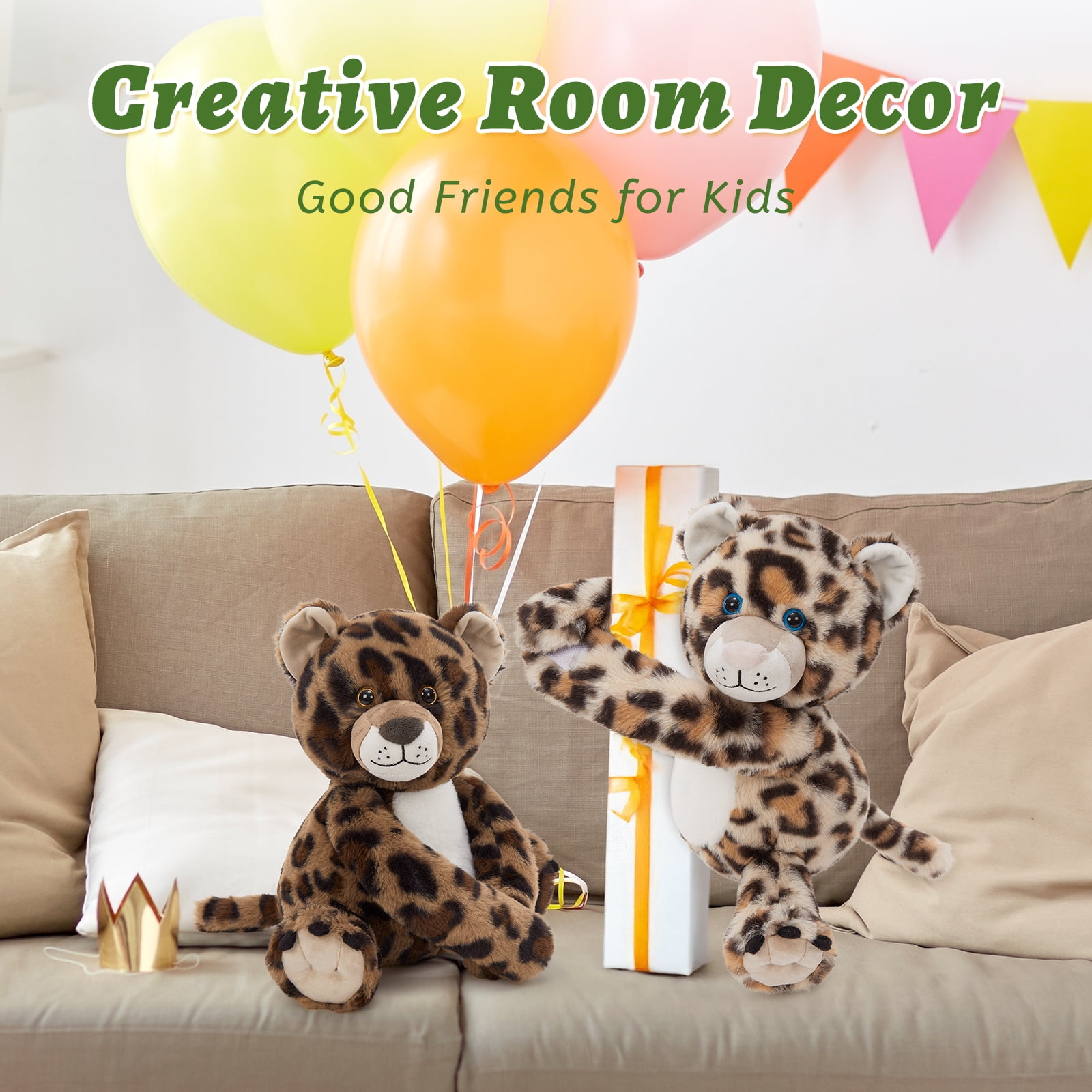 MorisMos Heatable & Coolable Cheetah Stuffed Animals Set,Weighted Microwavable/Freezable Cuddly Stuffed Leopard Pair,Long-Arms Hugging Cheetah Plush Toys