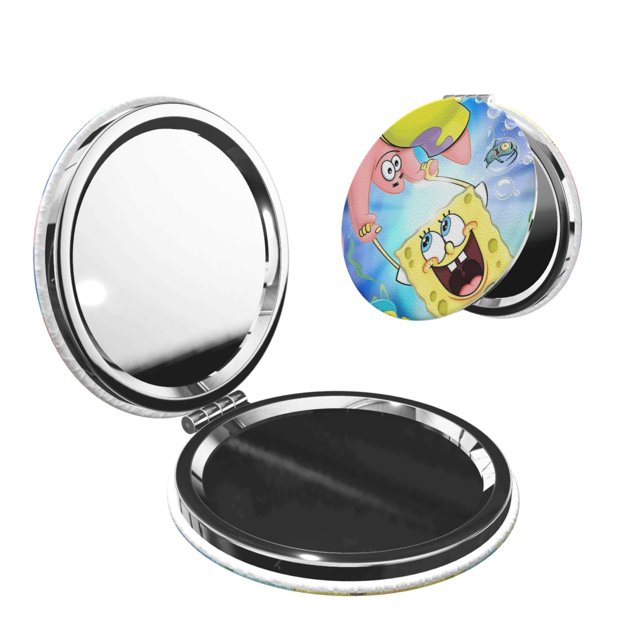 Zufioo SpongeBob SquarePants for Portable Pocket Makeup Mirror, Foldable Handheld Magnifying Beauty Mirror Suitable for Wallet Handbag for Women-Round Shape