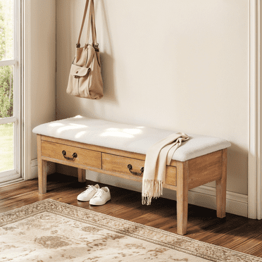 Subrtex Modern Upholstered Storage Bench with Drawers,49" Wooden Bench for Entryway or Bedroom