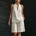 thumbnail image 6 of Cagogo Women's 2 Piece Tank Top Shorts Set Loose V Neck Sleeveless Casual Summer Cruise Outfits Solid Boho Vacation Clothes Matching Lounge Sets Airport Travel, White XL, 6 of 6