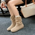 thumbnail image 3 of Mepaouo Womens Wide Mid Calf Boots Suede Low Wedge Slouchy Ankle Booties Casual Slip on Winter Shoes, 3 of 8