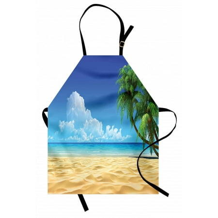 

Ocean Apron Palm Tree Leaves in the Golden Tropical Sand Beach Sea Landscape Graphic Print Unisex Kitchen Bib Apron with Adjustable Neck for Cooking Baking Gardening Cream Navy Green by Ambesonne