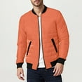 thumbnail image 2 of BiZtdJrK Bomber Jacket for Men Casual Fall Winter Quilted Jackets Full Zip Warm Padded Varsity Windbreaker Coats with Pockets, Orange, S, 2 of 9
