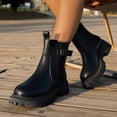 thumbnail image 2 of NECHOLOGY Botas Mujer Zapatos Botines de mujer Nuevos botines de mujer ajustados de cuero negro liso de invierno, botines cortos de tacón medio con suela gruesa de calle versátiles (Black, 9), 2 of 7