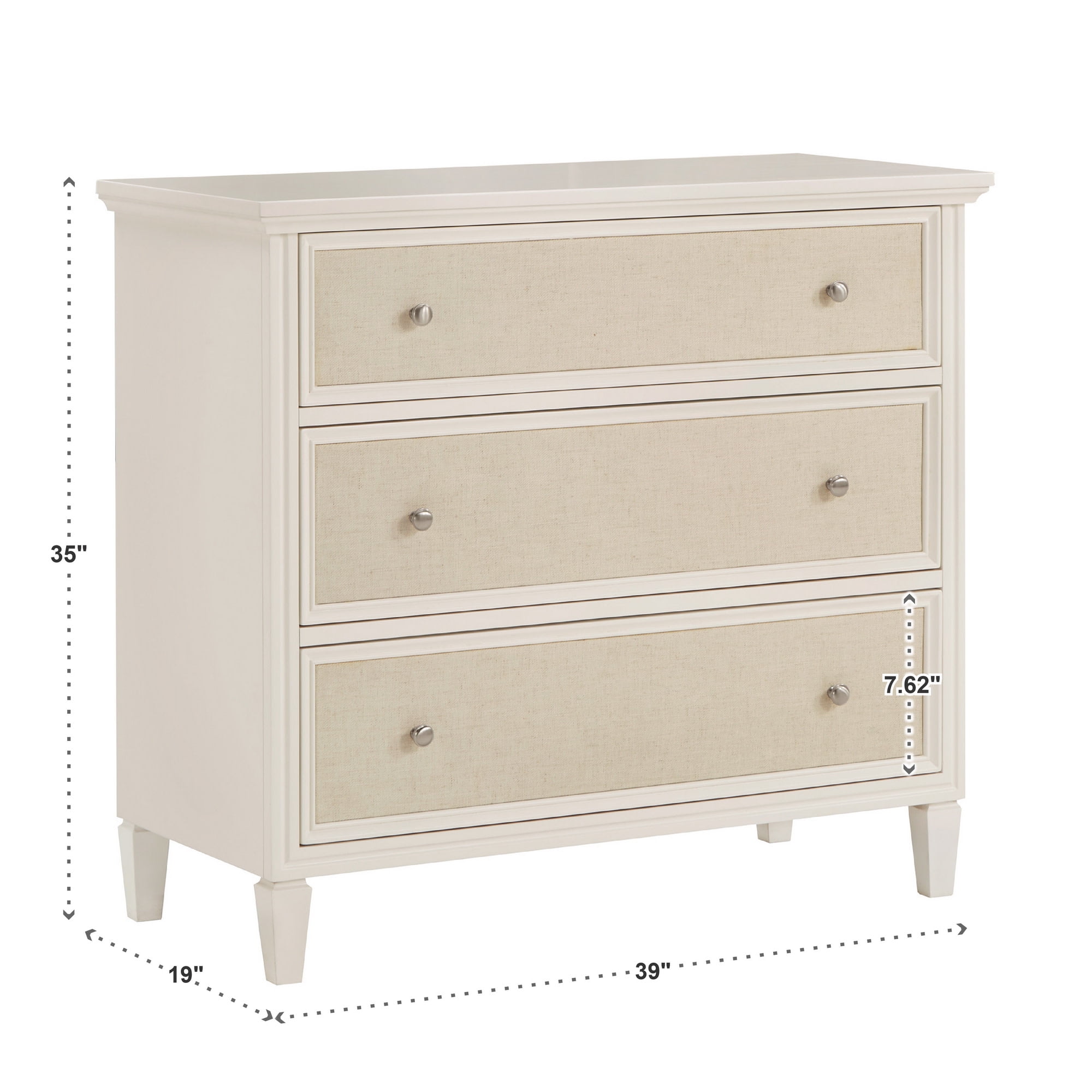 Weston Home Erro Adult Linen Face 3-Drawer Wood Dresser, White