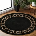 thumbnail image 2 of Round Natural Jute Rug, Rustic Boho Coastal Farmhouse Reversible Mat, Black Natural, 9 FT, 2 of 5