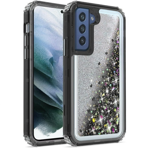 Bemz Shockproof [Liquid Glitter Quicksand] Impact Resistant Cover Designed for Galaxy S21 FE Case - Black