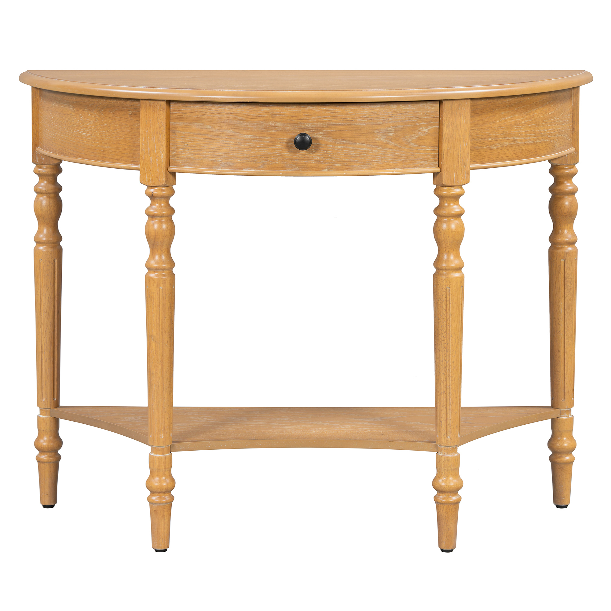 Euroco Farmhouse Half Moon Console Table, Narrow Sofa Table with Storage Shelf & 1 Drawer ,Wood Entryway Table Accent Table for Living Room, Hallway and Foyer,Natural