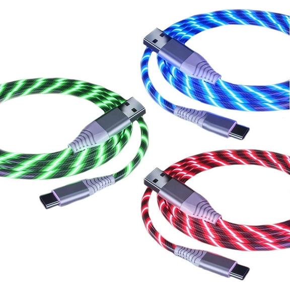 WOVTE 3 Packs 3.3ft 3A Fast Charging Flowing Led Type C Charger Cable Light Up USB C Cable Cord for Galaxy Note 20 Ultra/Note 10 Plus/Nexus (Blue/Green/Red)