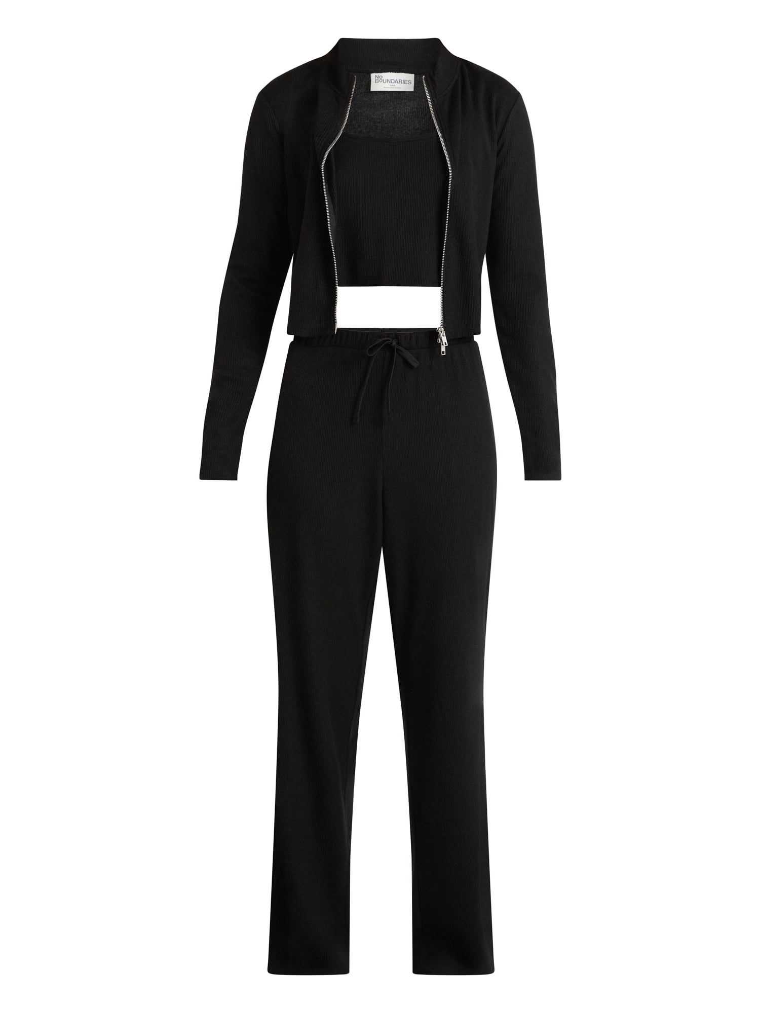 No Boundaries Waffle Knit Tank Top, Jacket, and Pants Set, 3-Piece, Women's