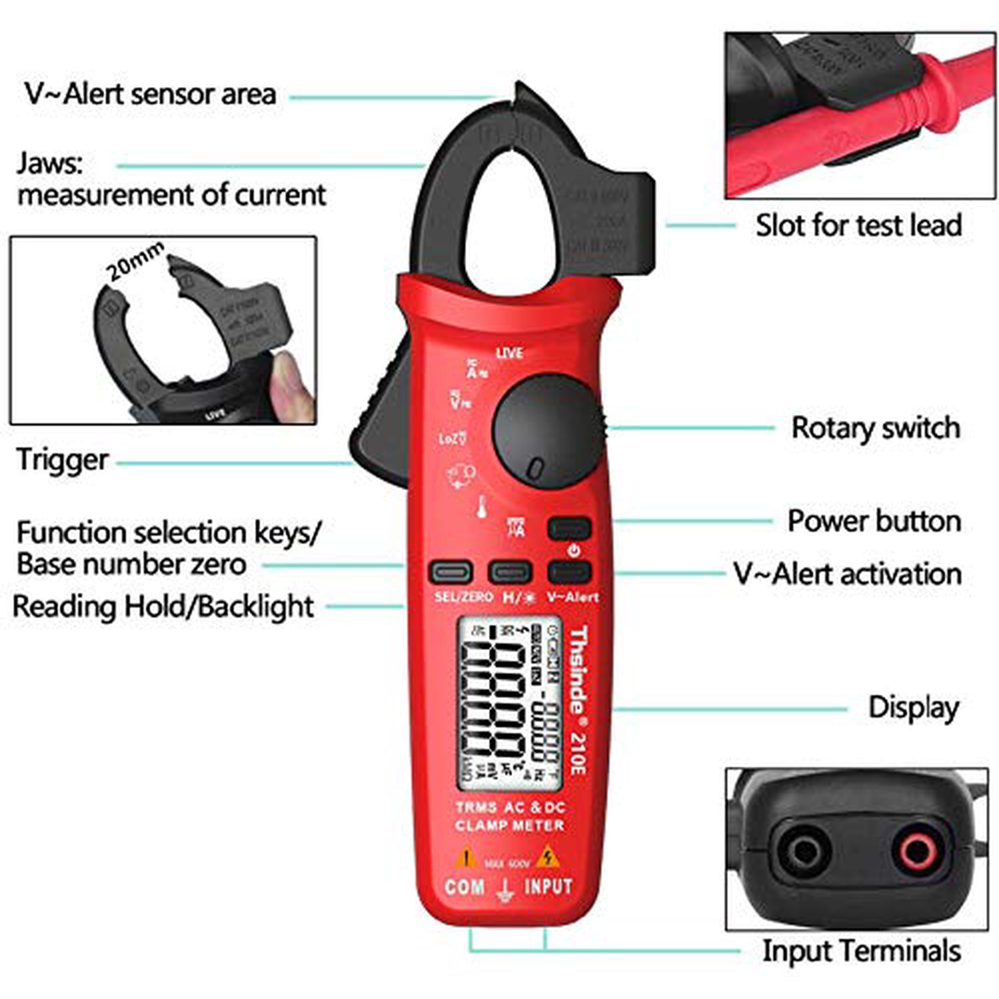 Digital Clamp Meter - 6000 Counts True RMS AC/DC Current Tester With Voltage, Temp, Capacitance (Up To 100A)