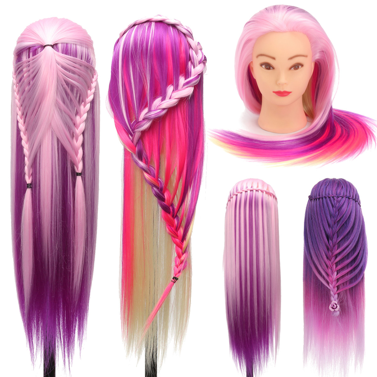 27'' Colorful Hair Styling Practice Training Head, Mannequin Head