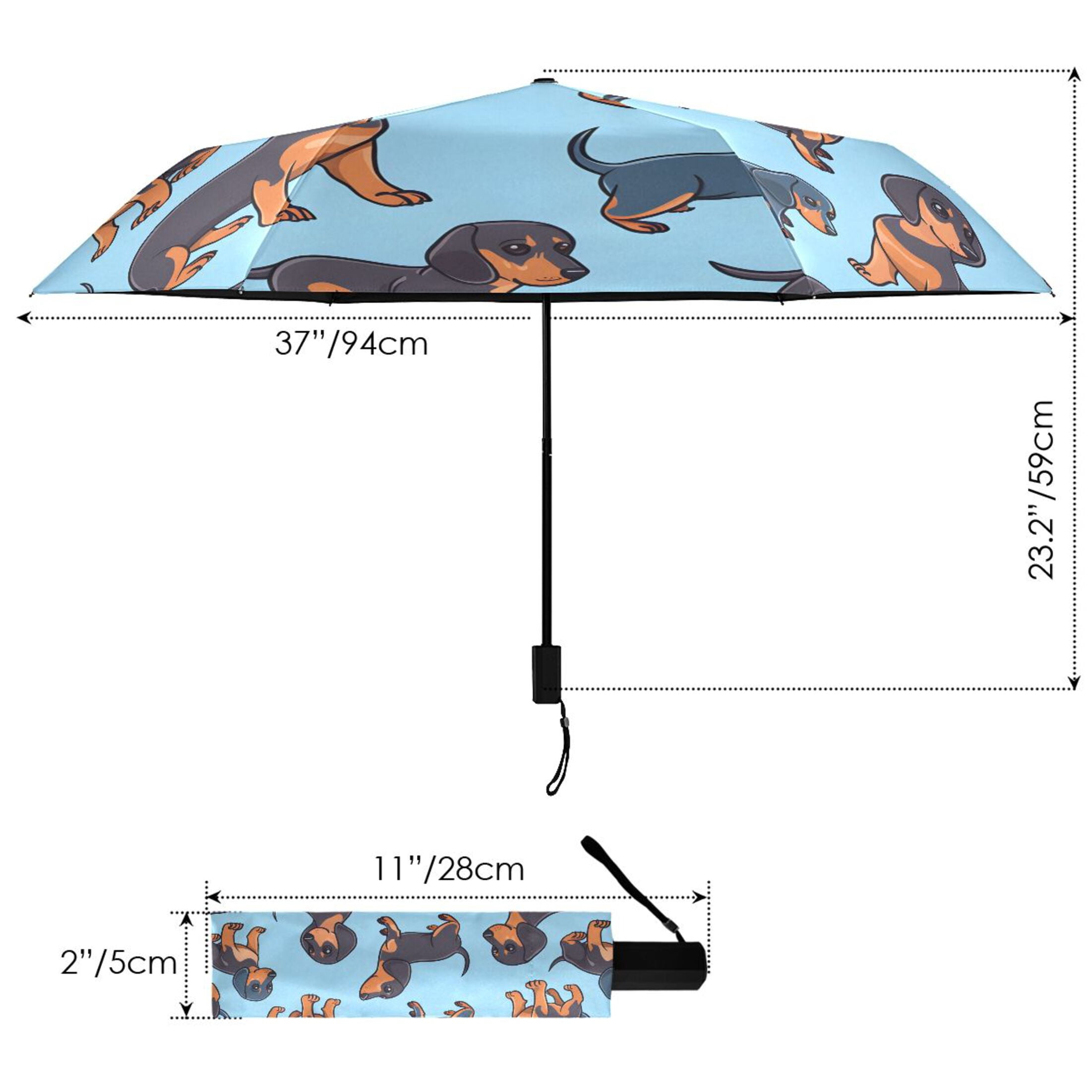 Cute Dachshund Dogs Compact Sun Umbrella Windproof Travel Umbrellas for Rain Strong Portable UV Protection