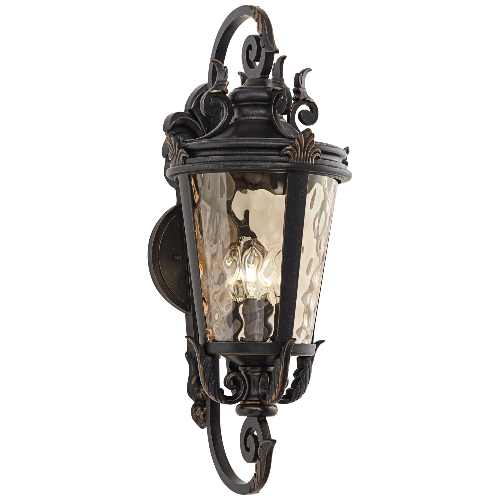 John Timberland Casa Marseille Vintage Rustic Outdoor Wall Light Fixture Veranda Bronze Ornate Scroll 31" Champagne Hammered Glass for Post Exterior