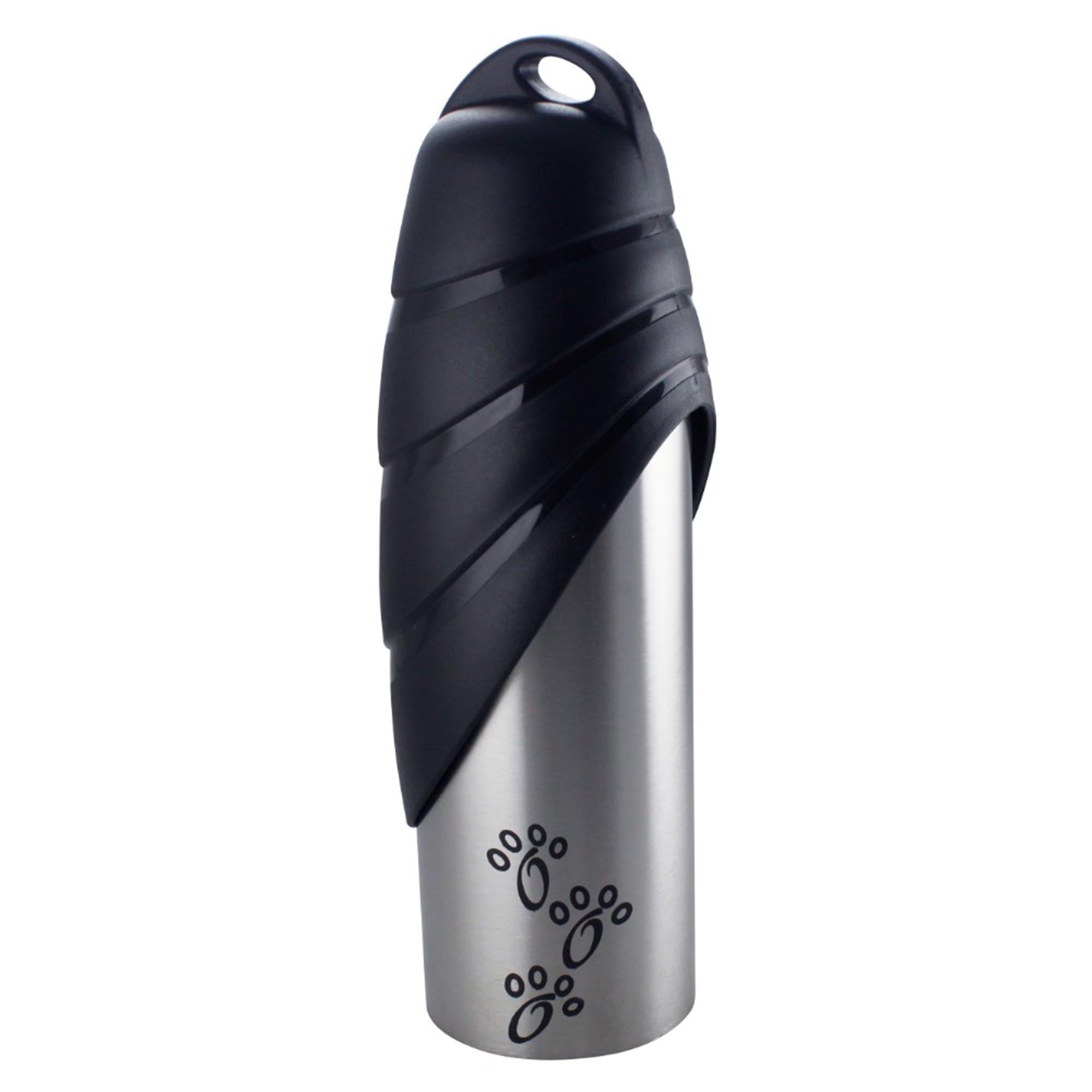 Pefilos 25.36 oz Plastic Fin Cap Pet Travel Dog Water Bottle in Stainless Steel for Small Dogs, Silver and Black M Pefilos 25.36 oz Plastic Fin Cap Pet Travel Dog Water Bottle in Stainless Steel for Small Dogs, Silver and Black M