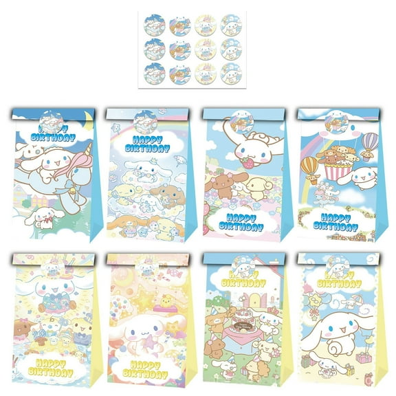 24 PCS Cinnamoroll Party Favor Candy Bags for Alice in Wonderland Themed Birthday Supplies Decor,Kids Birthday Game Party Kraft Paper Goodie Gift Bag Decorations