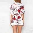 thumbnail image 3 of Women's Jumpsuit Flower Printed V-neck Rompers Ruffle Sleeve Backless Rompers, 3 of 5
