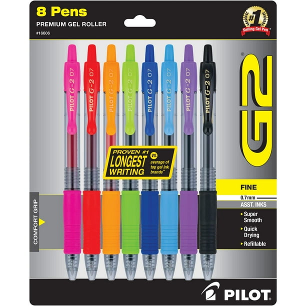 Pilot G2 Premium Gel Roller Pens Punta Fina 0,7 Mm Colores Surtidos Paquete De 8