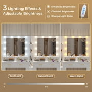 Afuhokles Glass Top Vanity Desk with Mirror and Lights, Makeup Vanity with Lights, Charging Station, 8 Drawers, Acrylic Dividers and Shelves, White