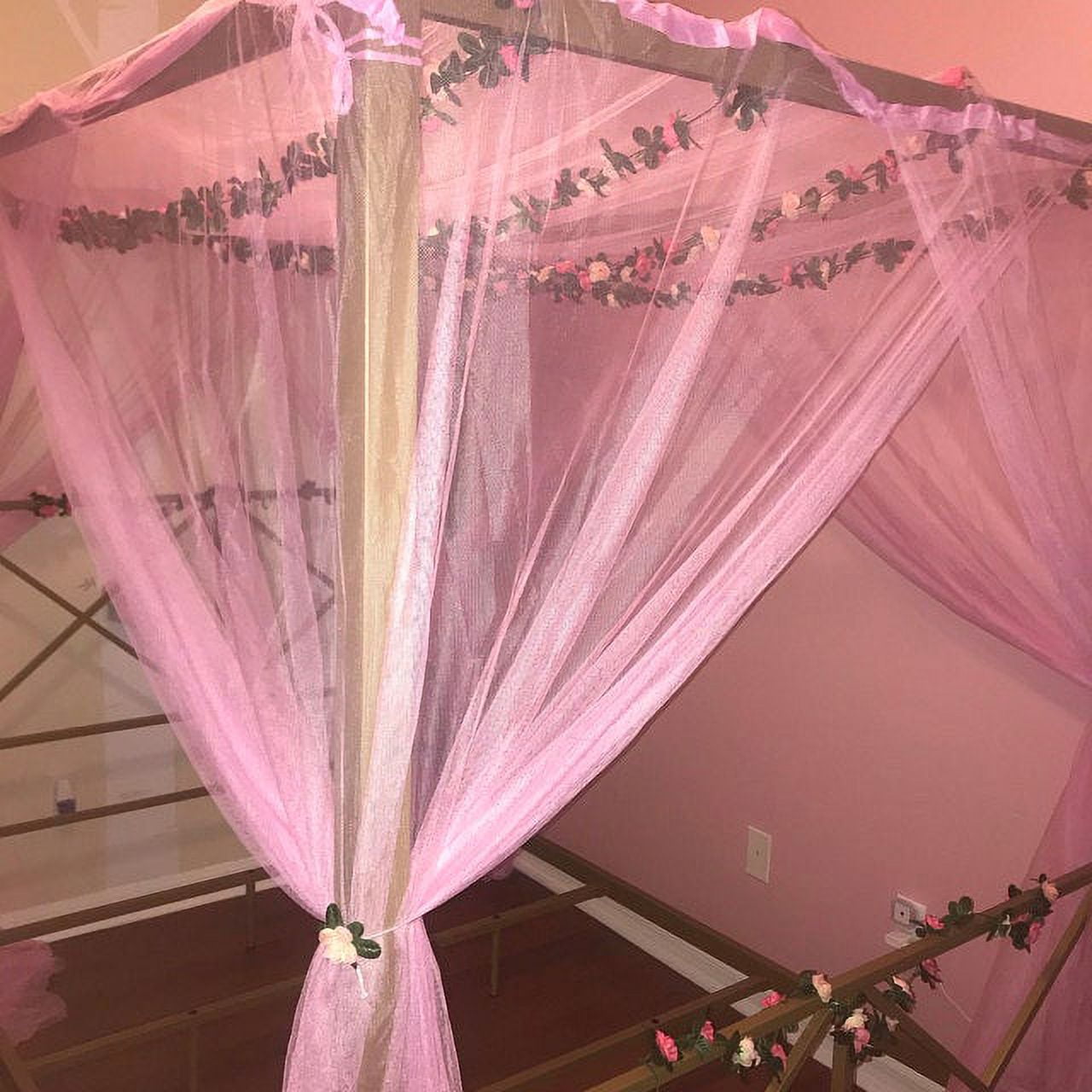 OctoRose Four Post Mosquito Net for Bed Canopy-Fits All Beds Queen, King, California King Beds-Indoor & Outdoor Use-Great for Hammock Mosquito Net and Daybed Canopy Bed Curtains-76"x86"x96"-Lt.Pink
