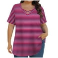thumbnail image 2 of Women's Plus Size Cross V Neck Short Sleeve Shirts Summer Trendy Loose Fit Tunic Tops Dressy Casual Striped Print Blouse, 2 of 6
