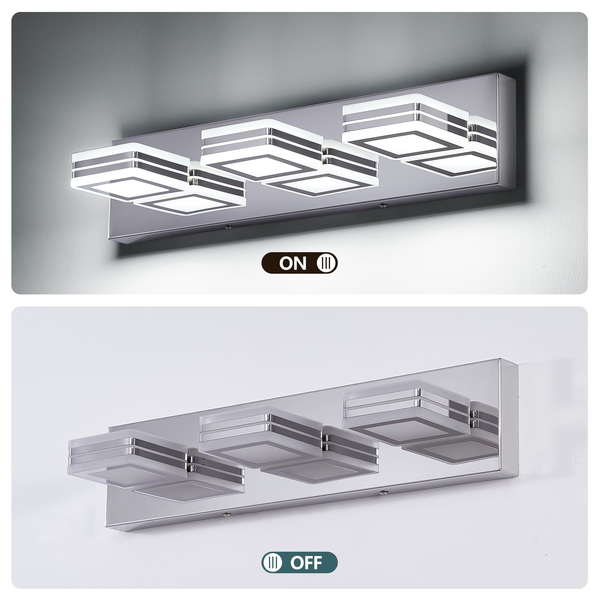Jopath Modern Dimmable Vanity Lights for Bathroom, LED 3-Light Square Acrylic Lampshades Wall Mount Fixture for Bathroom Vanity Mirror