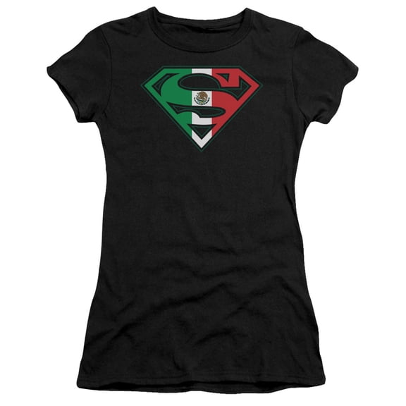 Superman Mexican Flag Shield Junior Women's T-Shirt Sheer Black