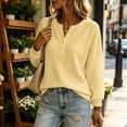 thumbnail image 4 of IUYRTFE Women's Waffle Knit Henley Top Long Sleeve Drop Shoulder Relaxed Fit Casual Solid Color Pullover, 4 of 9