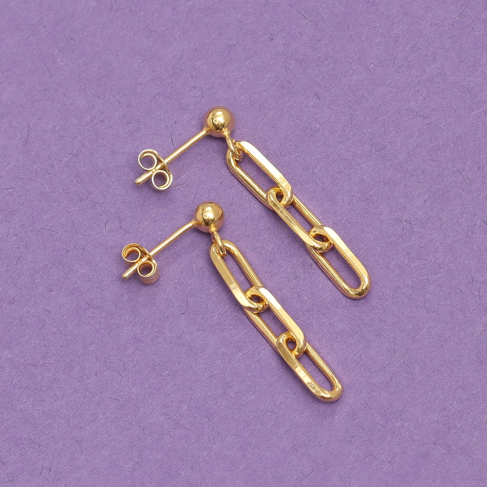 LeCalla 925 Sterling Silver Gold-Plated Hypoallergenic Light-Weight Italian Paperclip Link-Chain Earrings for Women and Teen 30MM