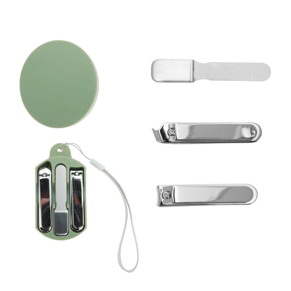 Unique Bargains 1 Set Round Box Nail Clippers Set Toenail Clippers Silver Tone Green