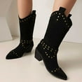 thumbnail image 4 of YLYL Women's Suede Studded Mid-Calf Boots Pointed Toe Pull-On Chunky Block Heel with Buckle Wide Calf Fashion Western Boots, 4 of 9